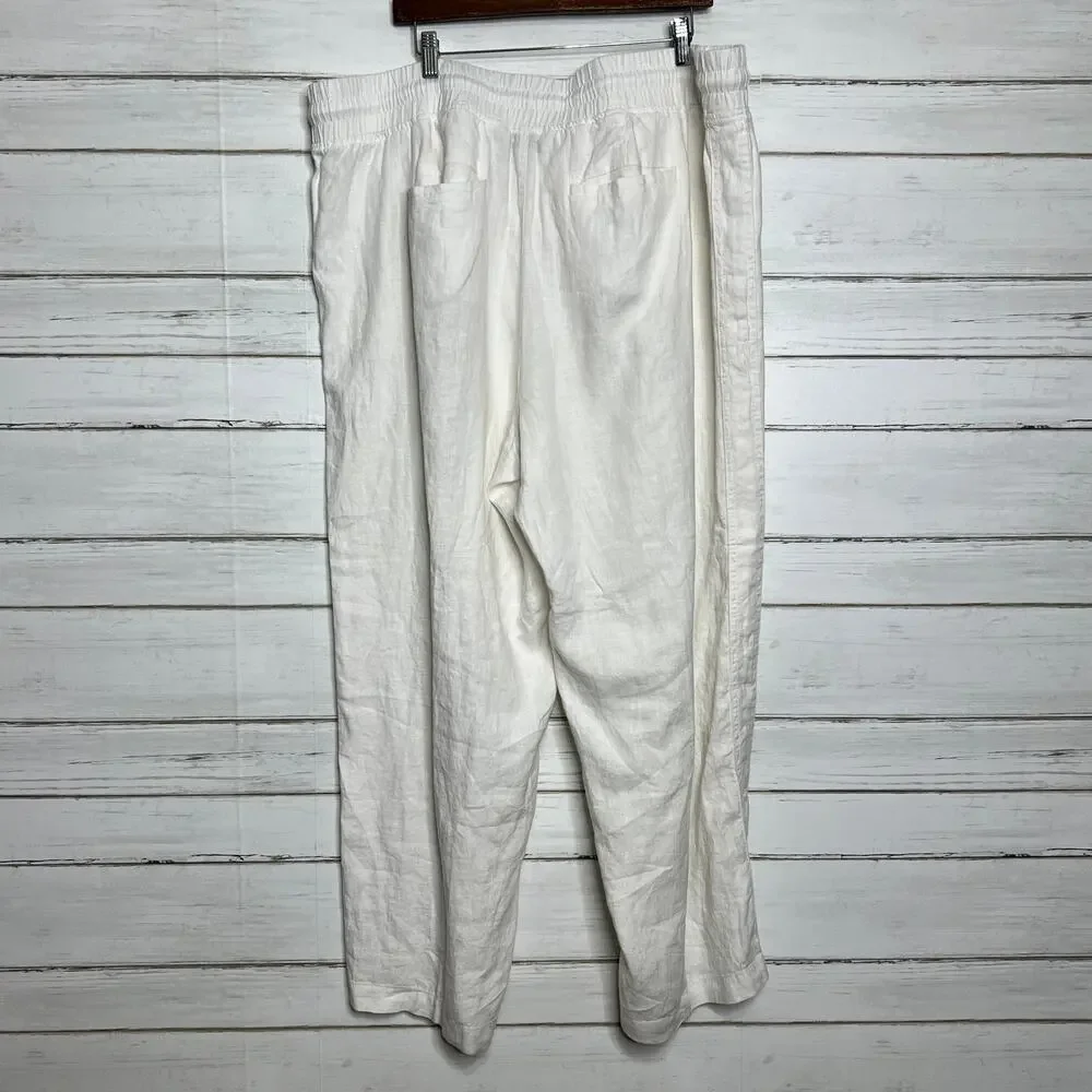 Athleta Cabo Linen Wide Leg Pants White Plus Size 24 Resort - Picture 3 of 11